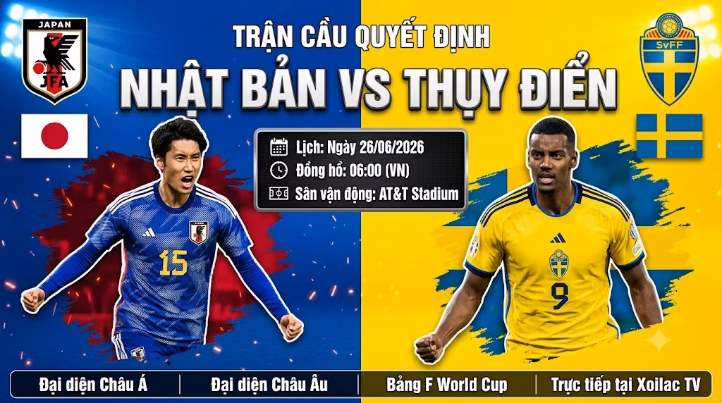 Nhận định soi kèo Nhật Bản vs Thụy Điển lúc 06h00 ngày 26/06 World Cup 2026 chi tiết tại Xoilac TV.